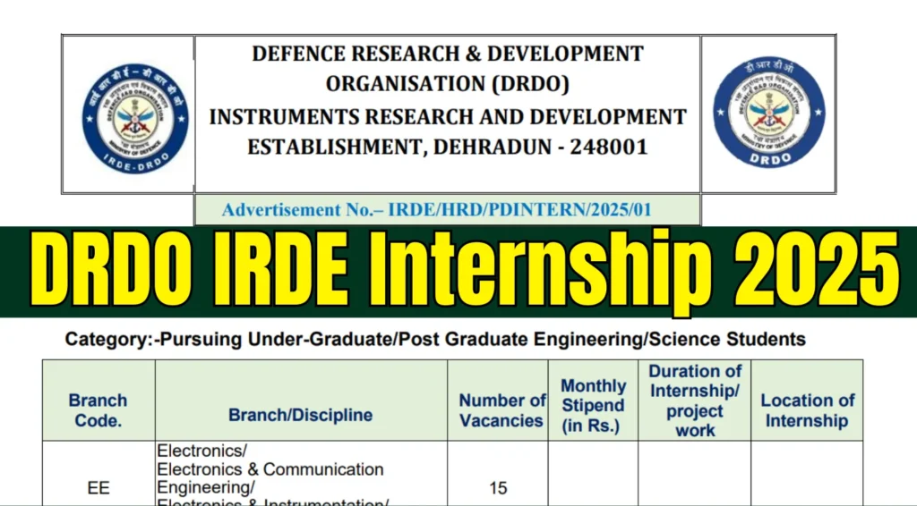 DRDO IRDE Internship 2025